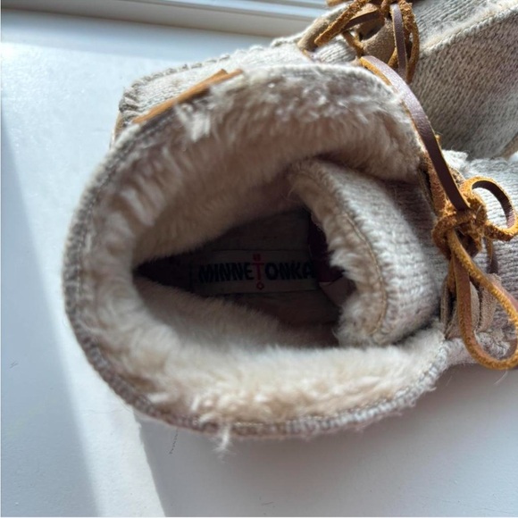 Minnetonka Cozy Knit and Suede Moccasin Boots - Picture 6 of 8